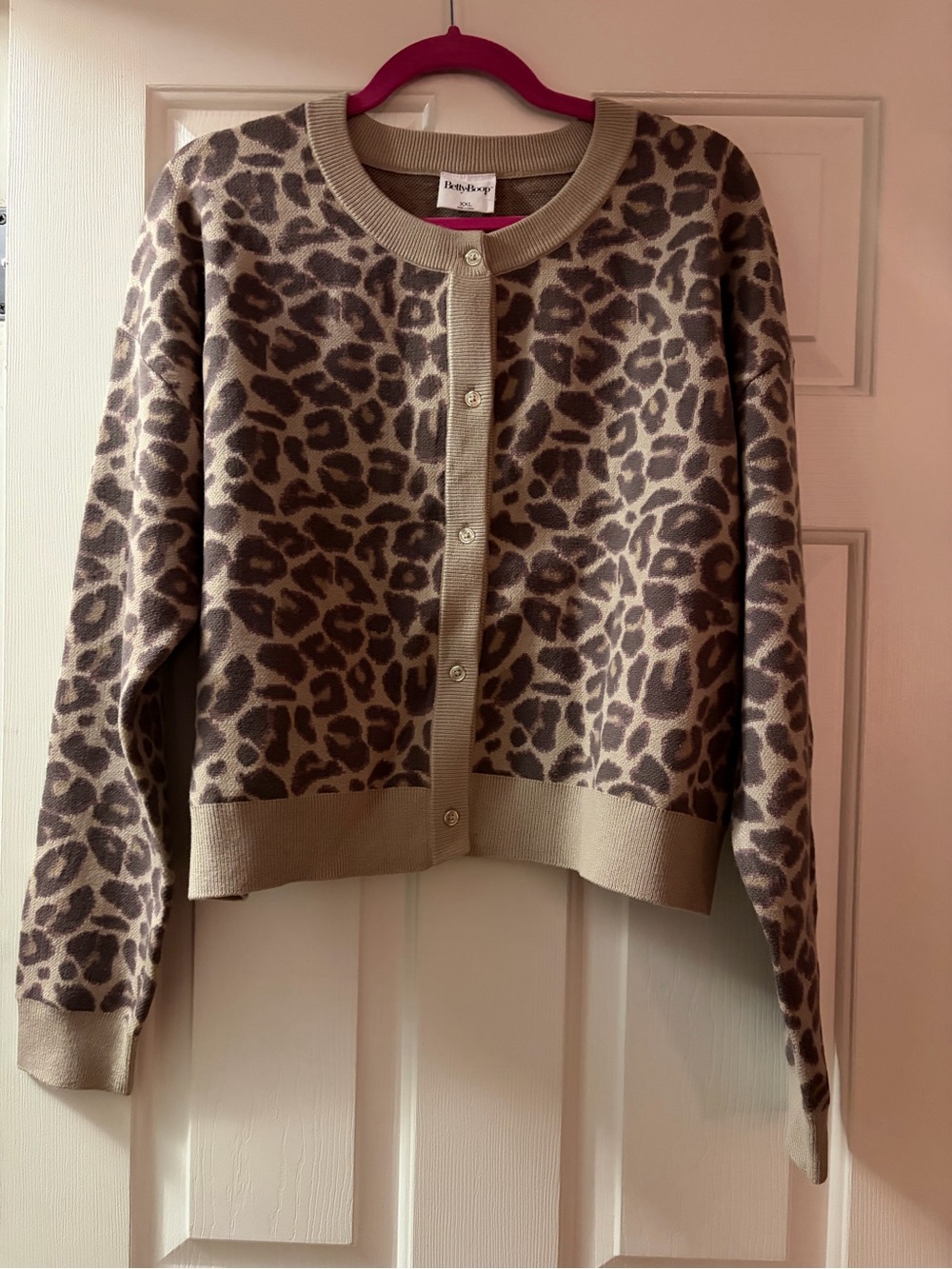 Betty Boop Beige and Brown Leopard Print Cardigan